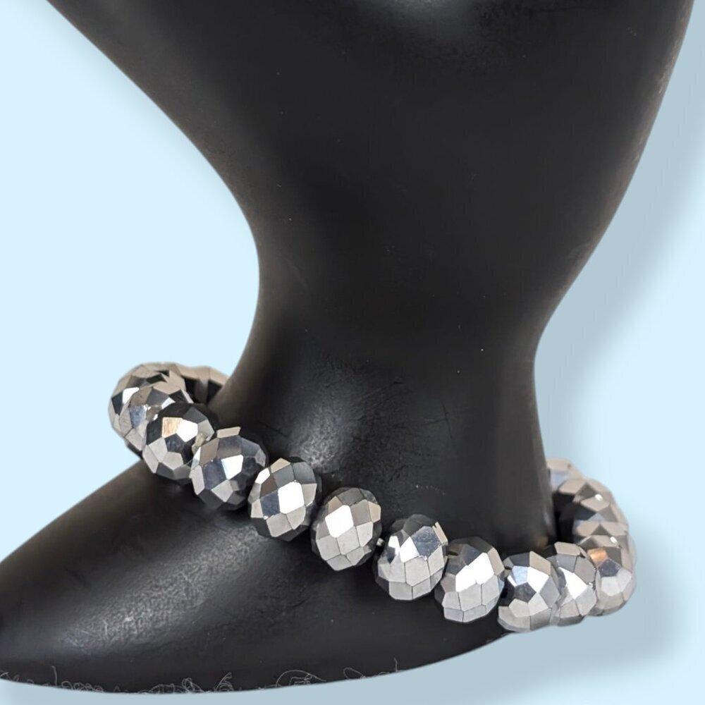 Silver Metallic Crystal Stretch Bracelet